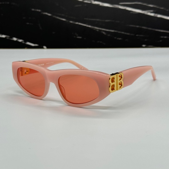 Balenciaga Pink Sunglasses with Gradient Red Lenses and Gold BB Accents main image 10